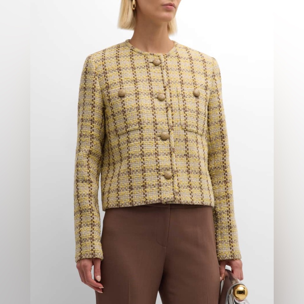 Lafayette 148 New York Button-Down Woven Plaid Jacket